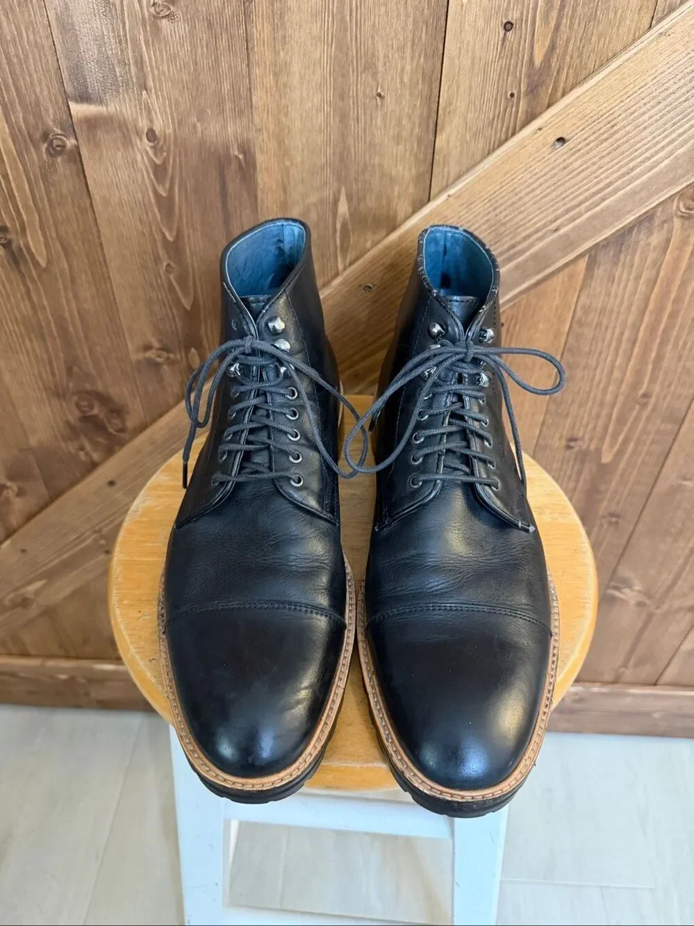 Rush Men’s Size 9 Genuine Leather Black Lace-Up Cap Toe Boots